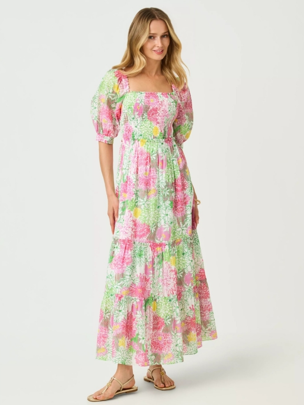 NWT Lilly Pulitzer Hadly Short Sleeve Smocked Maxi Dress Mum Patch Size Medium